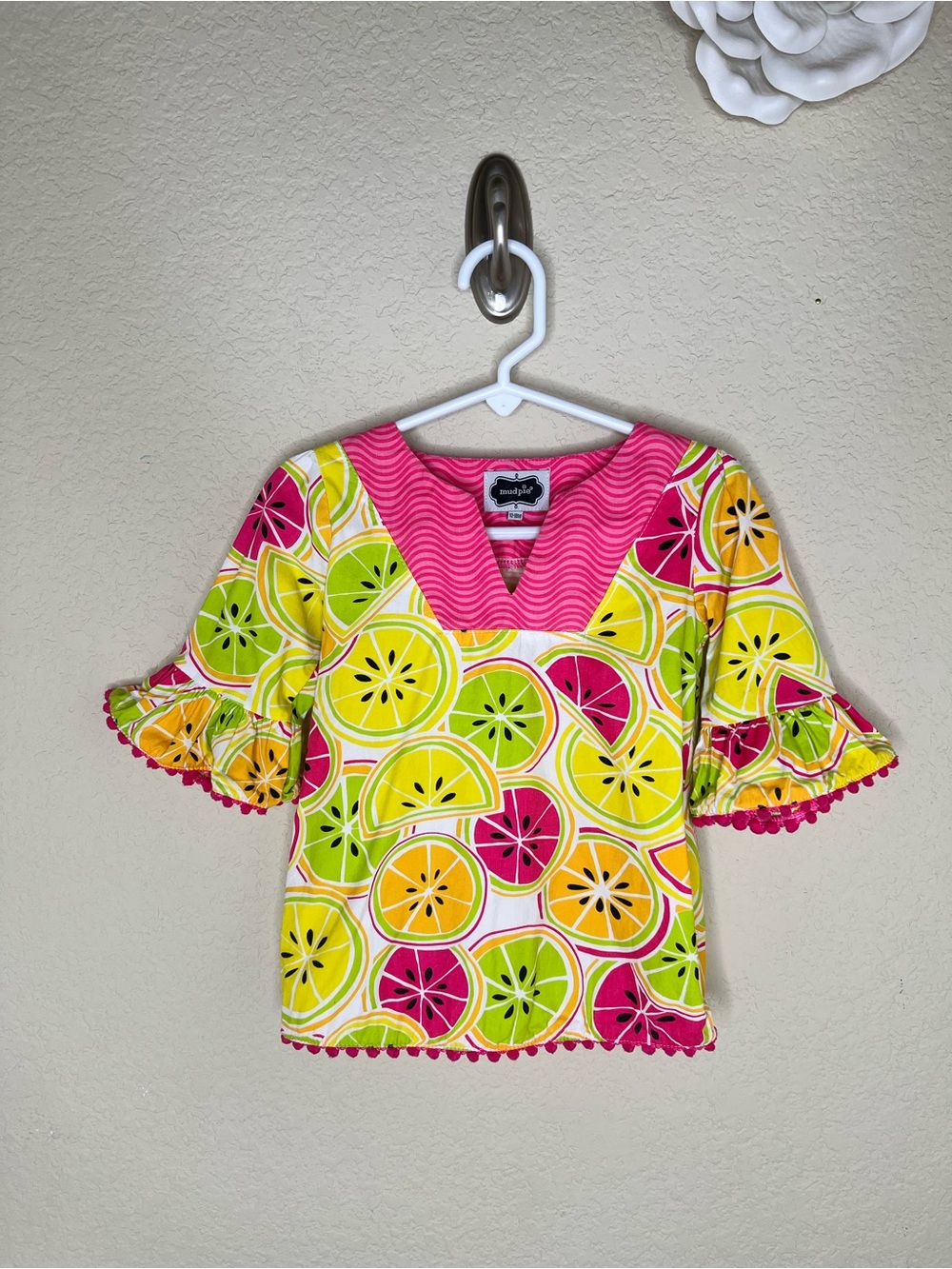 NTM: Mud Pie Girls Citrus Print Pom Pom Swim Cover-Up Tunic 12–18 Months